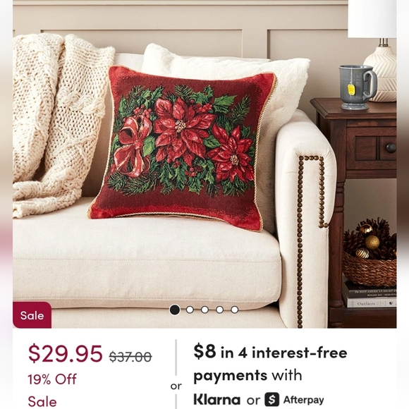 New 2 Seasonal Poinsettia Floral Reversible Pillow Cover 18×18 inches - Picture 5 of 5